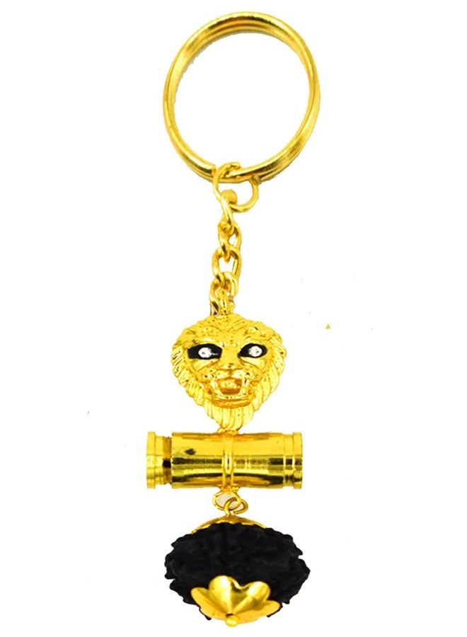 AFH سلسلة مفاتيح دينية مطلية بالذهب من تصميم AFH Lord Narasimha Rudrkasha Damaru - Image 1